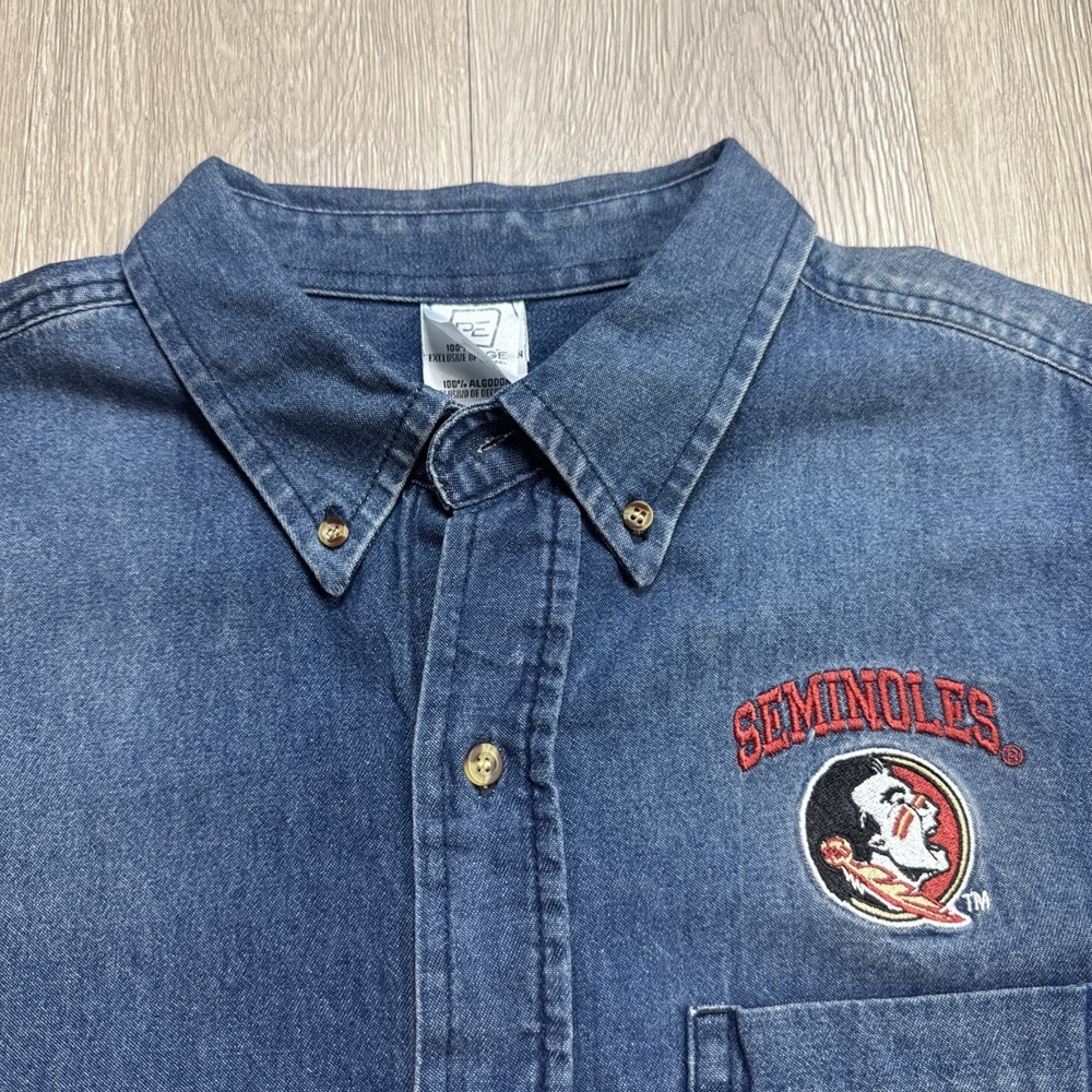 Vintage FSU Florida State Seminoles Shirt Mens XL Denim Pro Edge Deadstock 1990s